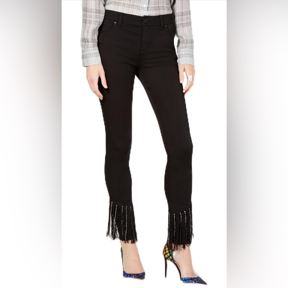 INC International Concepts Black Skinny Jeans with Fringe Hem